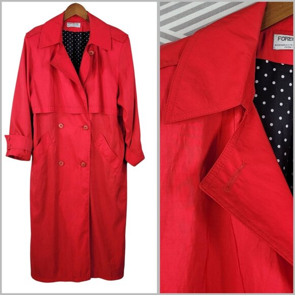 Vintage Womens Trench Coat size 6 8 long professional Red Double Breasted - Picture 1 of 9